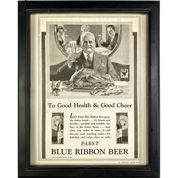 Pabst Blue Ribbon Beer & National Rife Assoc. "Happy Holiday" Vtg Print Ad 1933 - Picture 3 of 3